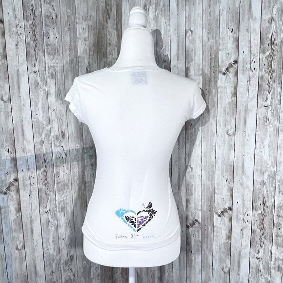 Roxy Short Sleeve Graphic Tee | White | Crew Neck | Small | Leaves Bird | Y2K - Picture 4 of 10